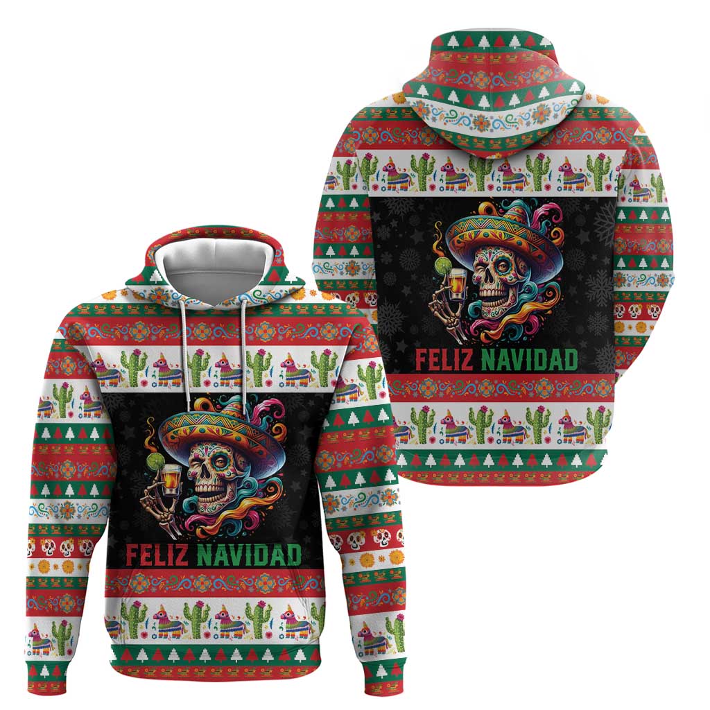 Mexican Sugar Skull Hoodie Feliz Navidad Mexico - Wonder Print Shop