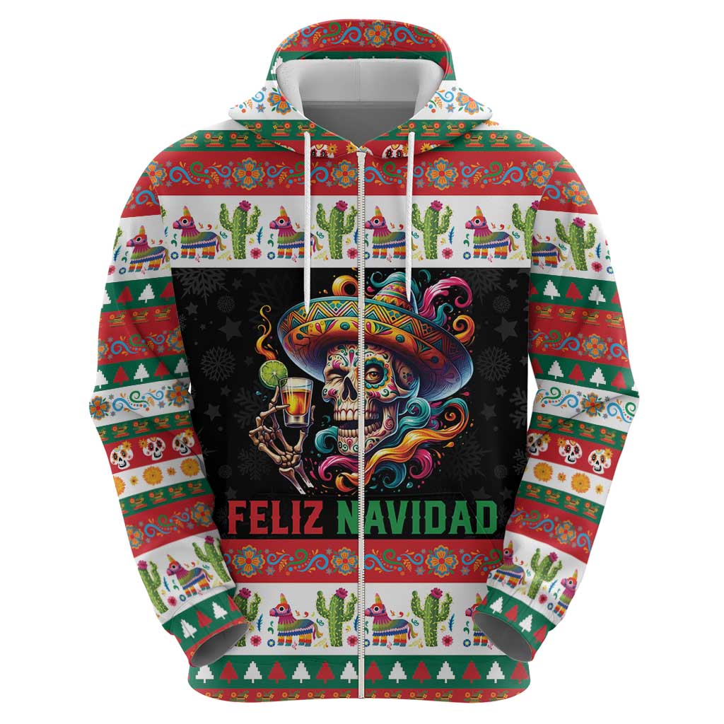 Mexican Sugar Skull Hoodie Feliz Navidad Mexico - Wonder Print Shop