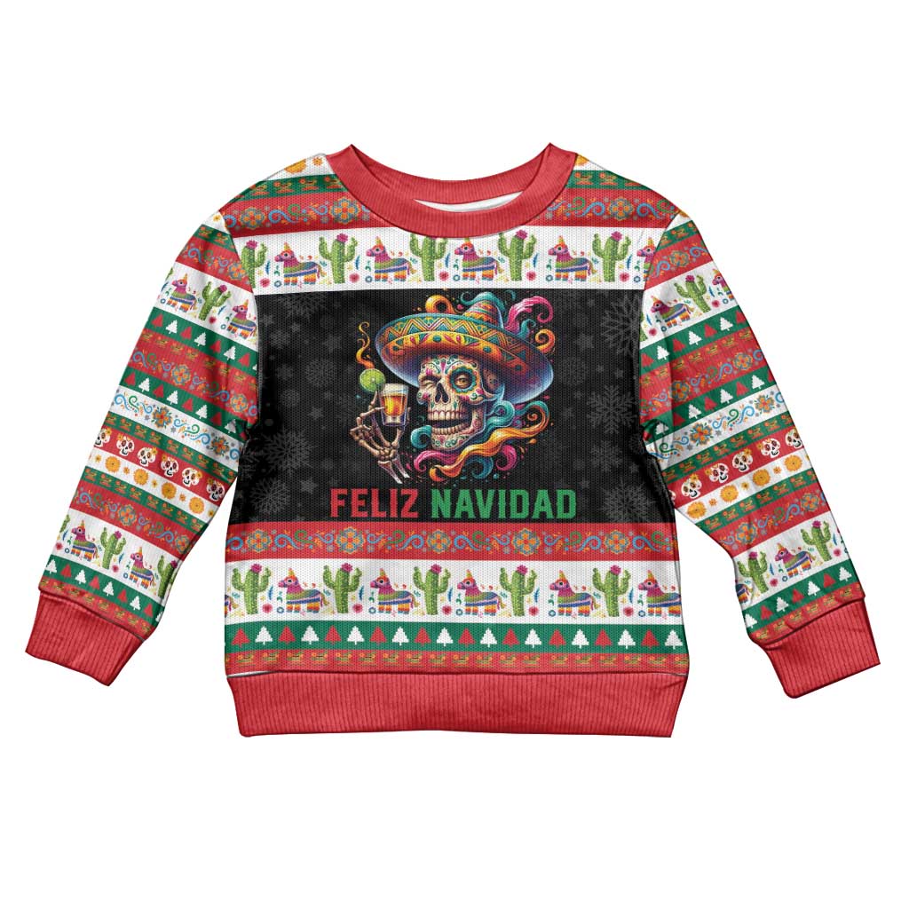 Mexican Sugar Skull Kid Ugly Christmas Sweater Feliz Navidad Mexico - Wonder Print Shop