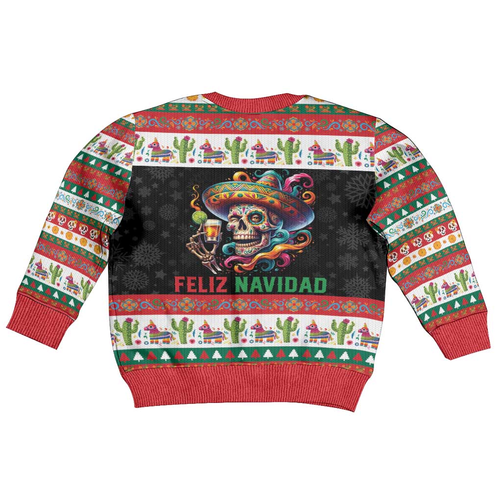 Mexican Sugar Skull Kid Ugly Christmas Sweater Feliz Navidad Mexico - Wonder Print Shop