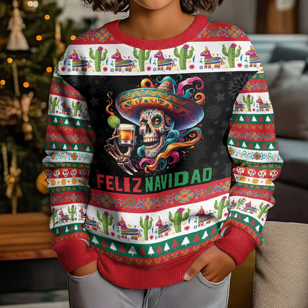 Mexican Sugar Skull Kid Ugly Christmas Sweater Feliz Navidad Mexico - Wonder Print Shop