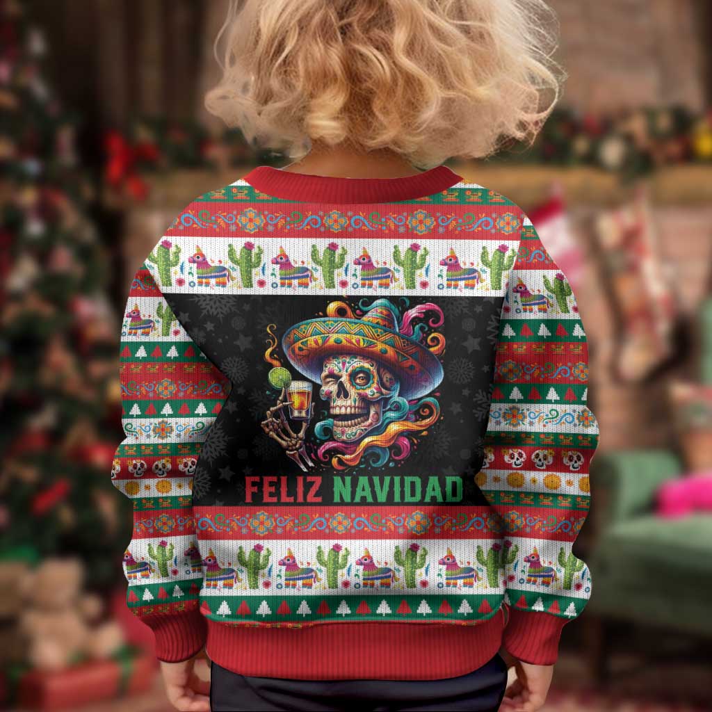Mexican Sugar Skull Kid Ugly Christmas Sweater Feliz Navidad Mexico - Wonder Print Shop