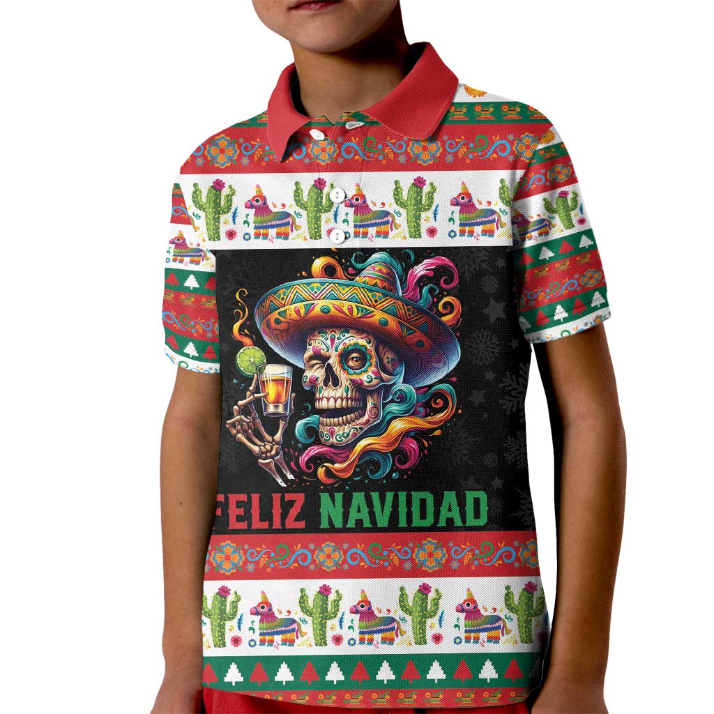 Mexican Sugar Skull Kid Polo Shirt Feliz Navidad Mexico - Wonder Print Shop
