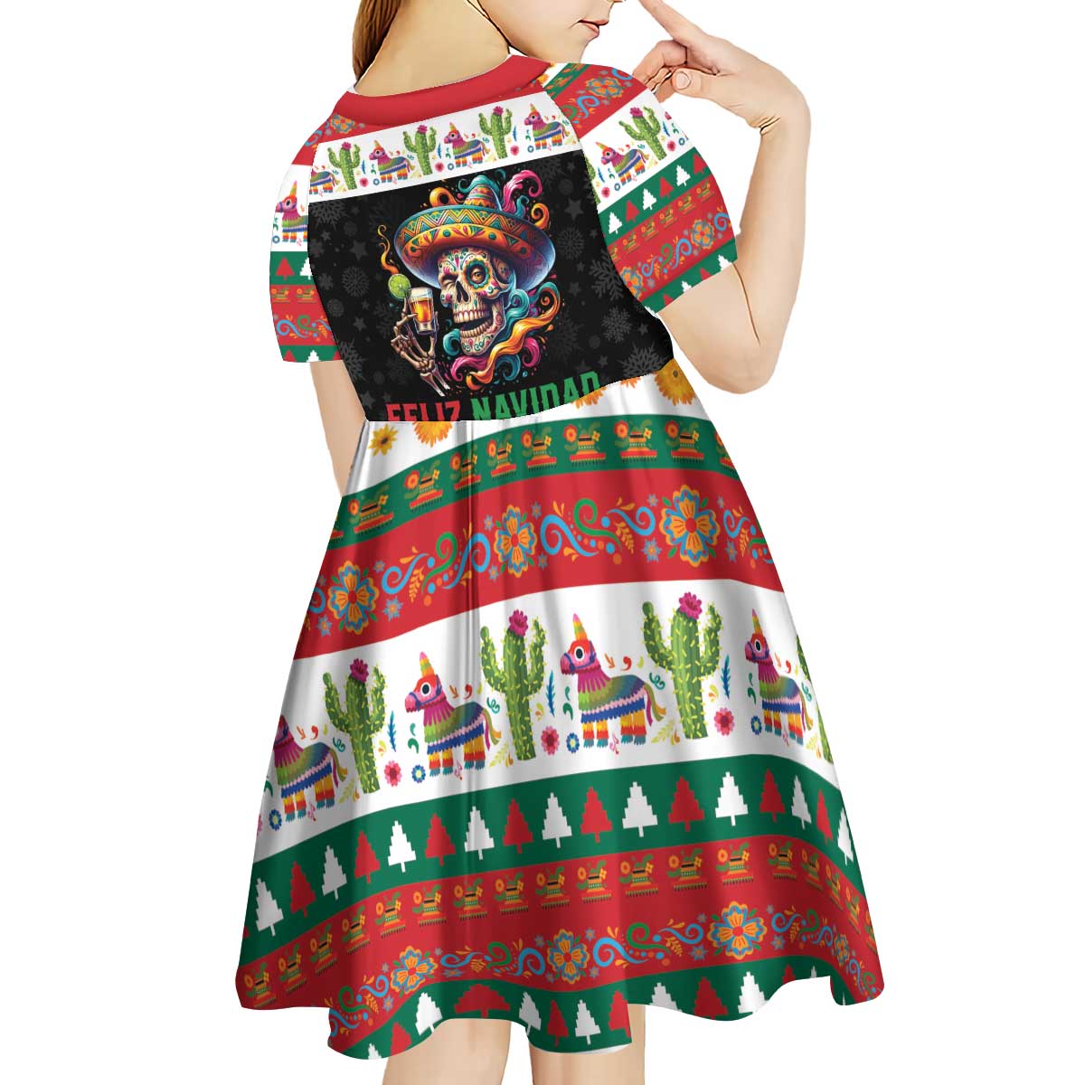 Mexican Sugar Skull Kid Short Sleeve Dress Feliz Navidad Mexico - Wonder Print Shop