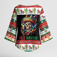 Mexican Sugar Skull Kimono Sleeve Blouse Feliz Navidad Mexico - Wonder Print Shop