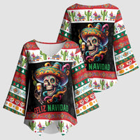 Mexican Sugar Skull Kimono Sleeve Blouse Feliz Navidad Mexico - Wonder Print Shop