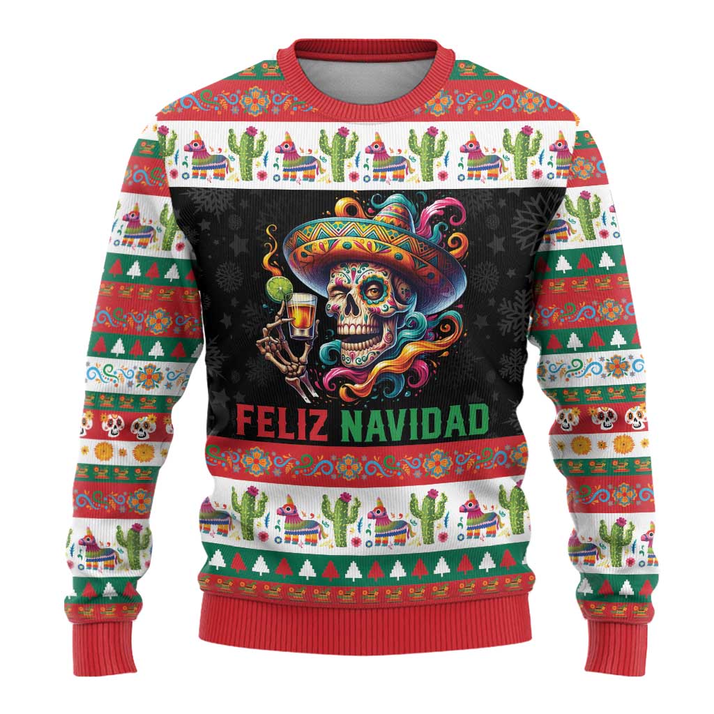Mexican Sugar Skull Ugly Christmas Sweater Feliz Navidad Mexico - Wonder Print Shop