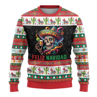 Mexican Sugar Skull Ugly Christmas Sweater Feliz Navidad Mexico - Wonder Print Shop