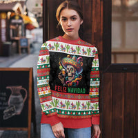 Mexican Sugar Skull Ugly Christmas Sweater Feliz Navidad Mexico - Wonder Print Shop