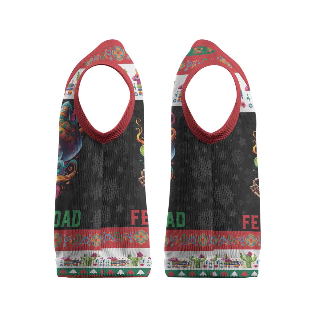 Mexican Sugar Skull Christmas Knitted V-Neck Vest Feliz Navidad Mexico - Wonder Print Shop