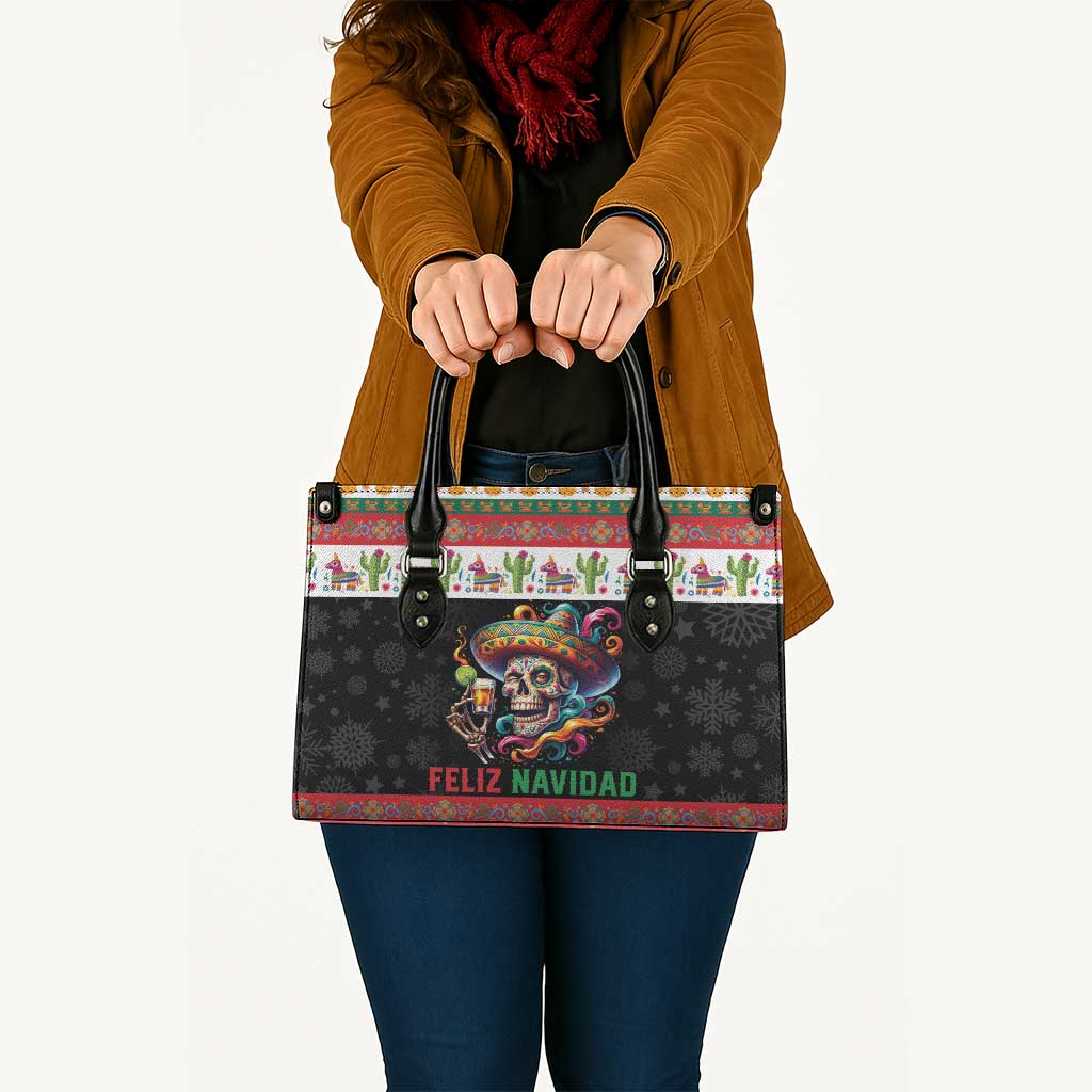 Mexican Sugar Skull Leather Bag Feliz Navidad Mexico - Wonder Print Shop