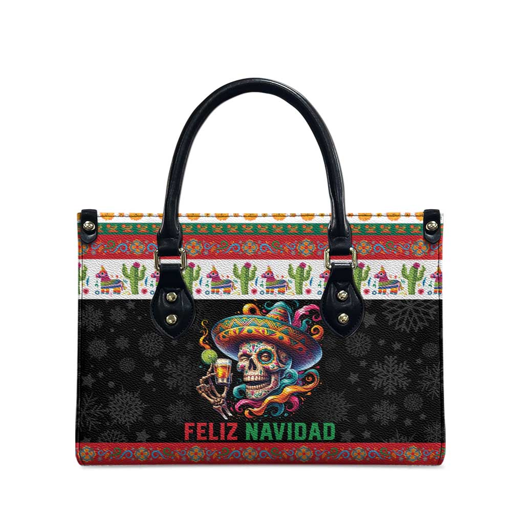Mexican Sugar Skull Leather Bag Feliz Navidad Mexico - Wonder Print Shop