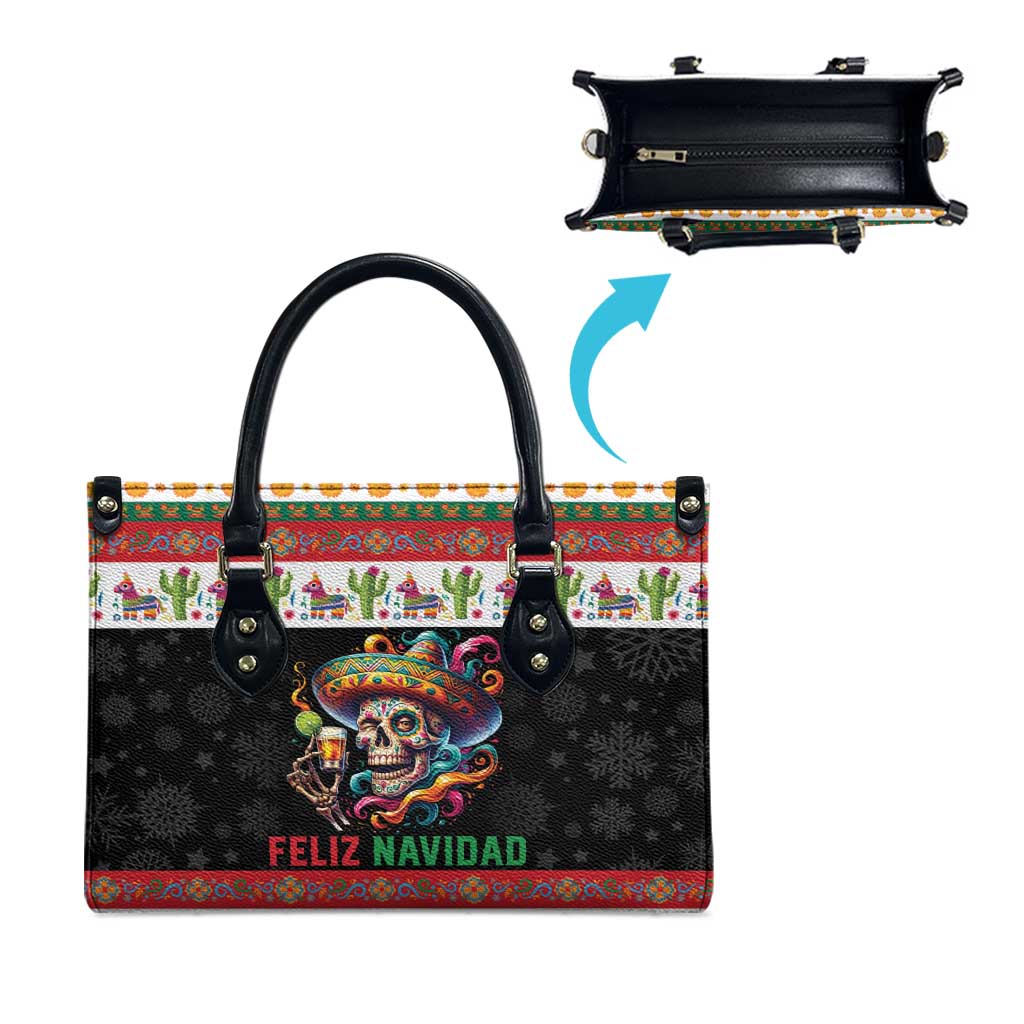 Mexican Sugar Skull Leather Bag Feliz Navidad Mexico - Wonder Print Shop