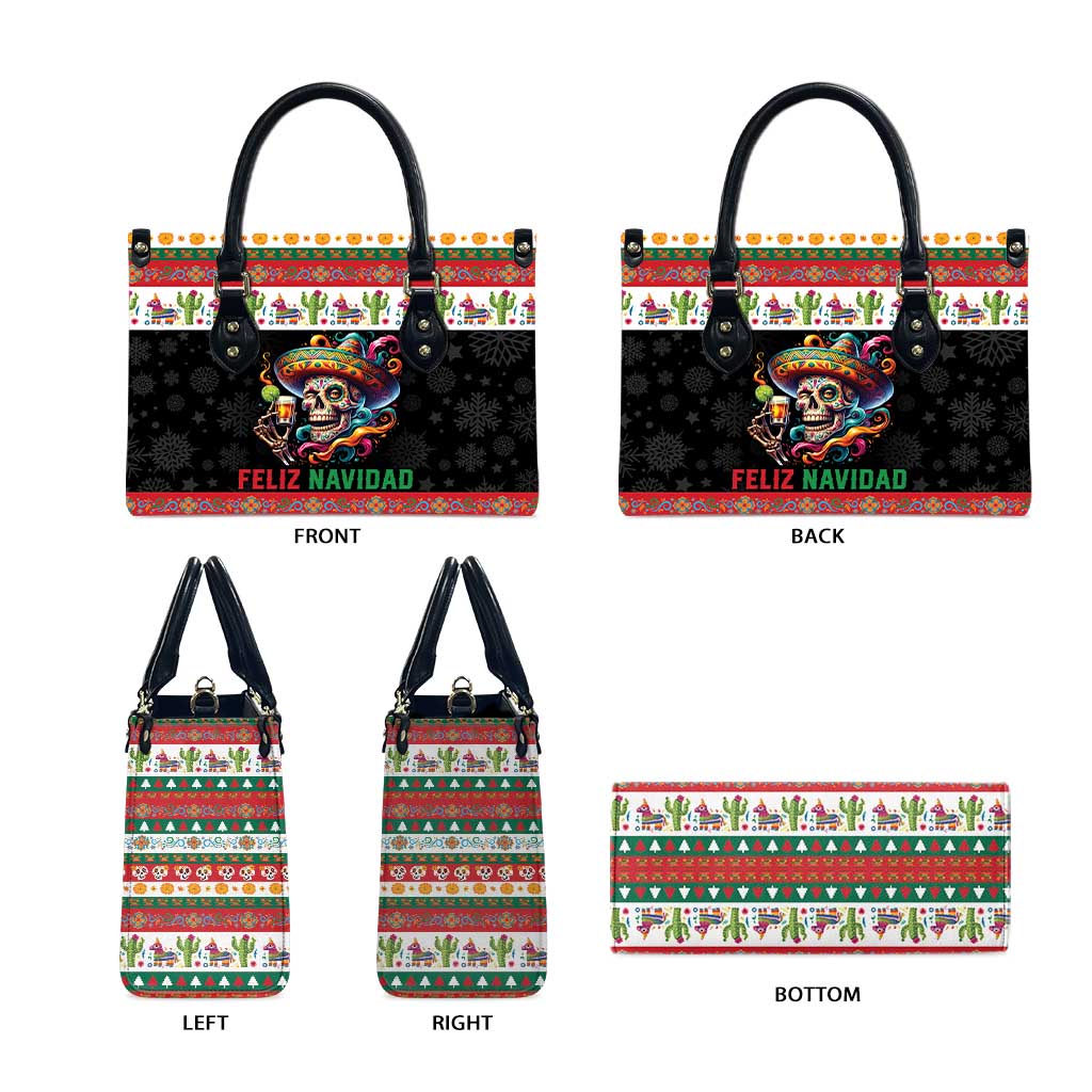 Mexican Sugar Skull Leather Bag Feliz Navidad Mexico - Wonder Print Shop