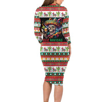 Mexican Sugar Skull Long Sleeve Bodycon Dress Feliz Navidad Mexico - Wonder Print Shop