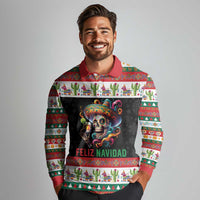 Mexican Sugar Skull Long Sleeve Polo Shirt Feliz Navidad Mexico - Wonder Print Shop