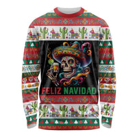 Mexican Sugar Skull Long Sleeve Shirt Feliz Navidad Mexico - Wonder Print Shop