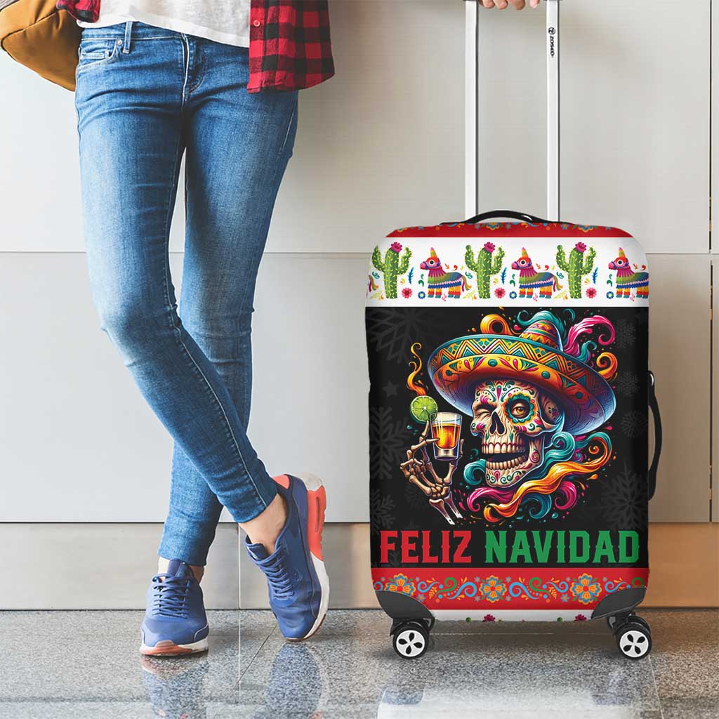 Mexican Sugar Skull Luggage Cover Feliz Navidad Mexico - Wonder Print Shop
