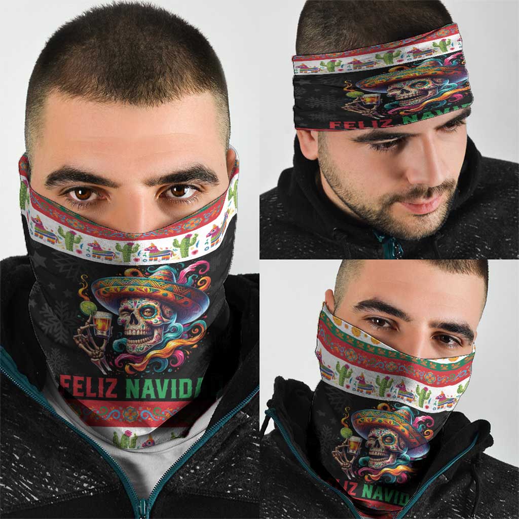 Mexican Sugar Skull Neck Gaiter Feliz Navidad Mexico - Wonder Print Shop