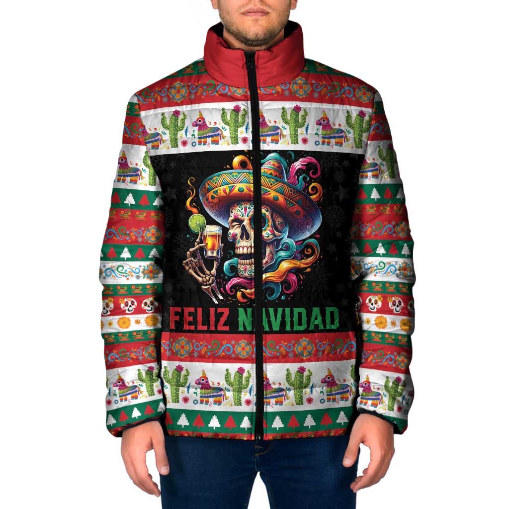 Mexican Sugar Skull Padded Jacket Feliz Navidad Mexico - Wonder Print Shop