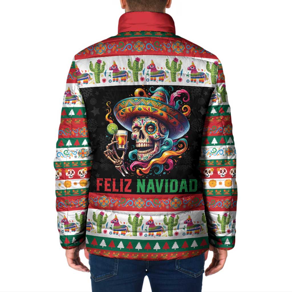 Mexican Sugar Skull Padded Jacket Feliz Navidad Mexico - Wonder Print Shop