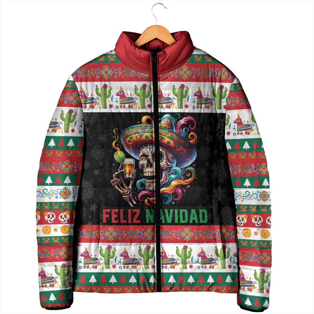 Mexican Sugar Skull Padded Jacket Feliz Navidad Mexico - Wonder Print Shop