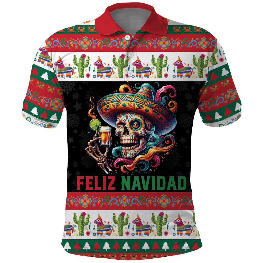 Mexican Sugar Skull Polo Shirt Feliz Navidad Mexico - Wonder Print Shop
