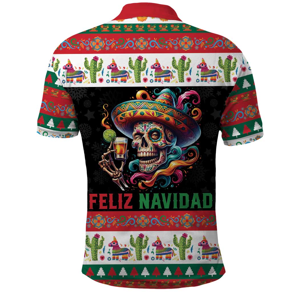 Mexican Sugar Skull Polo Shirt Feliz Navidad Mexico - Wonder Print Shop