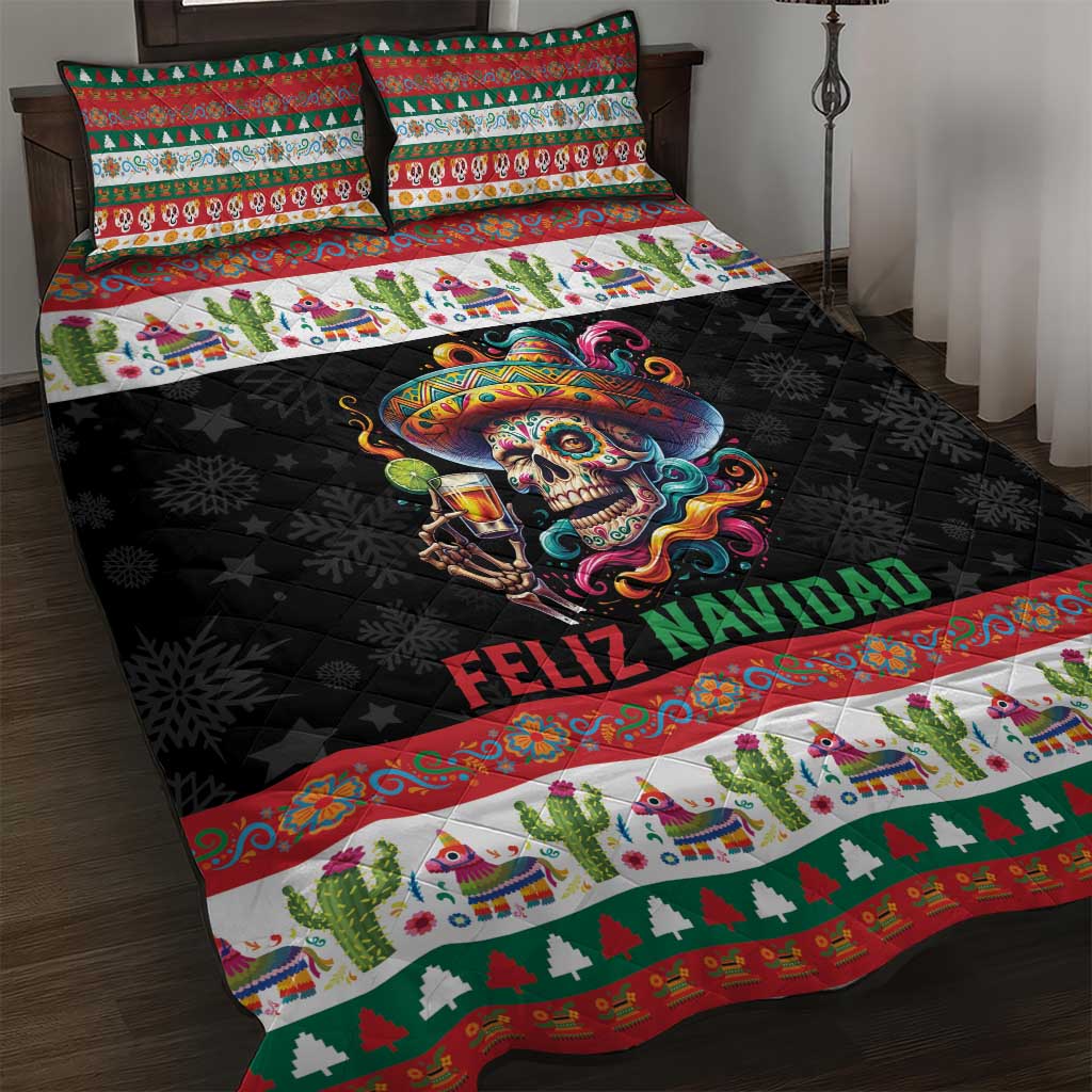 Mexican Sugar Skull Quilt Bed Set Feliz Navidad Mexico - Wonder Print Shop