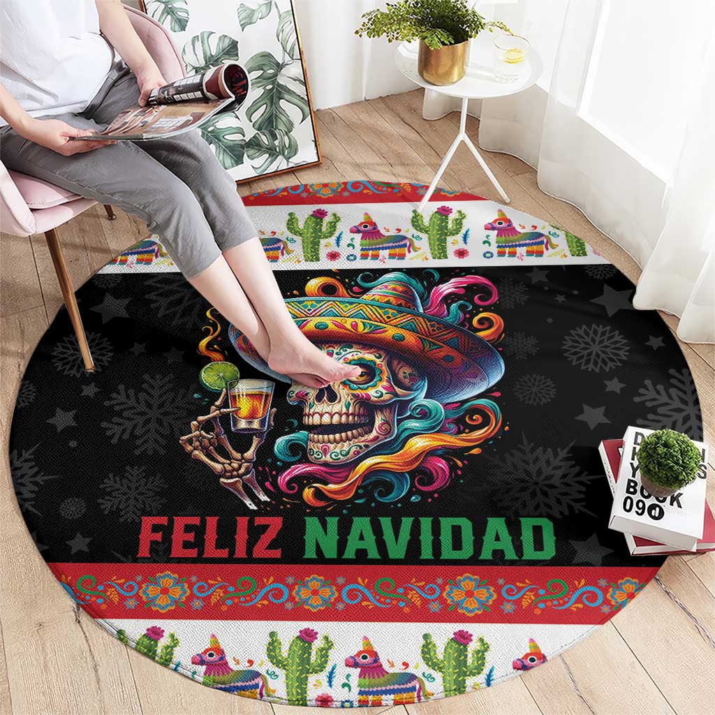 Mexican Sugar Skull Round Carpet Feliz Navidad Mexico - Wonder Print Shop