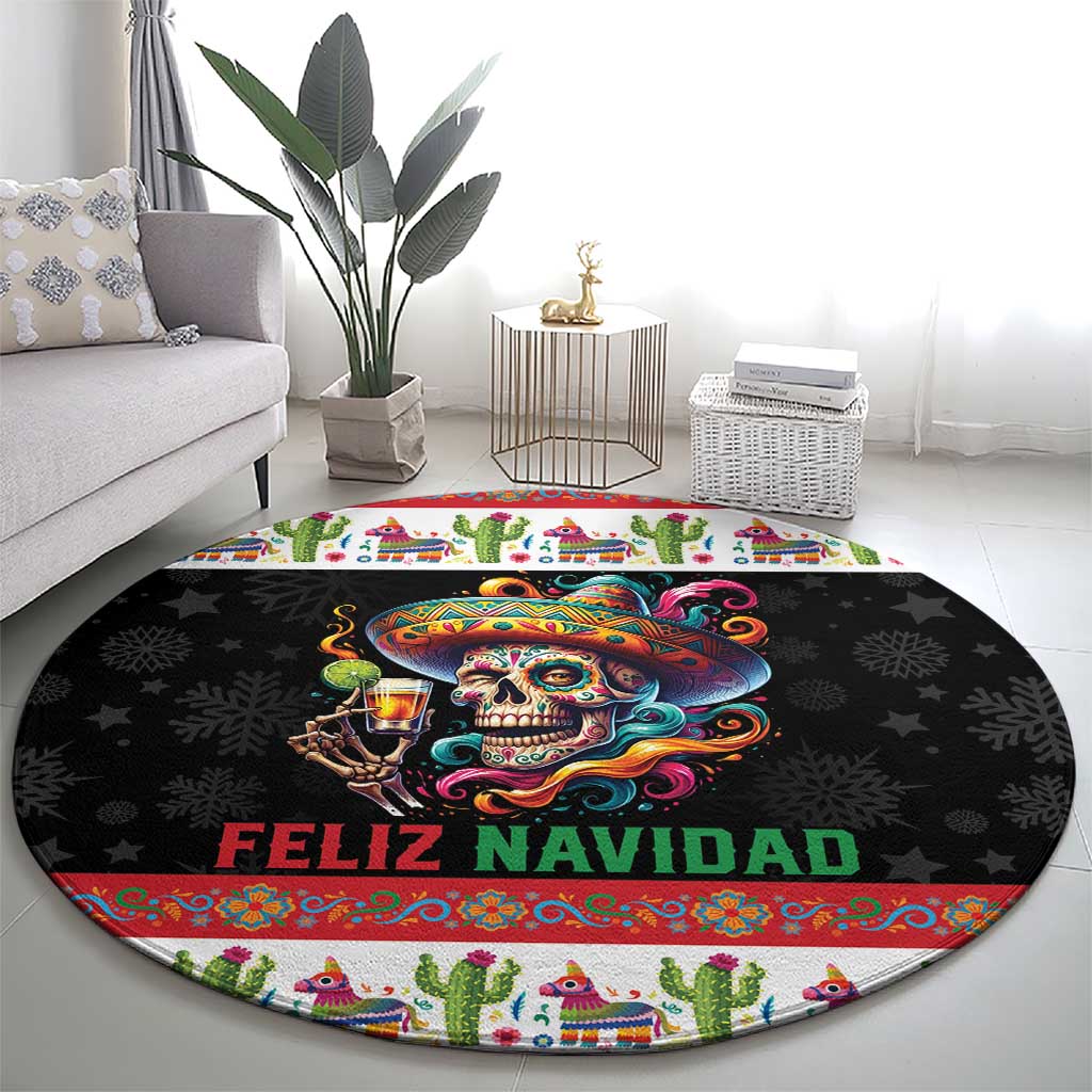 Mexican Sugar Skull Round Carpet Feliz Navidad Mexico - Wonder Print Shop