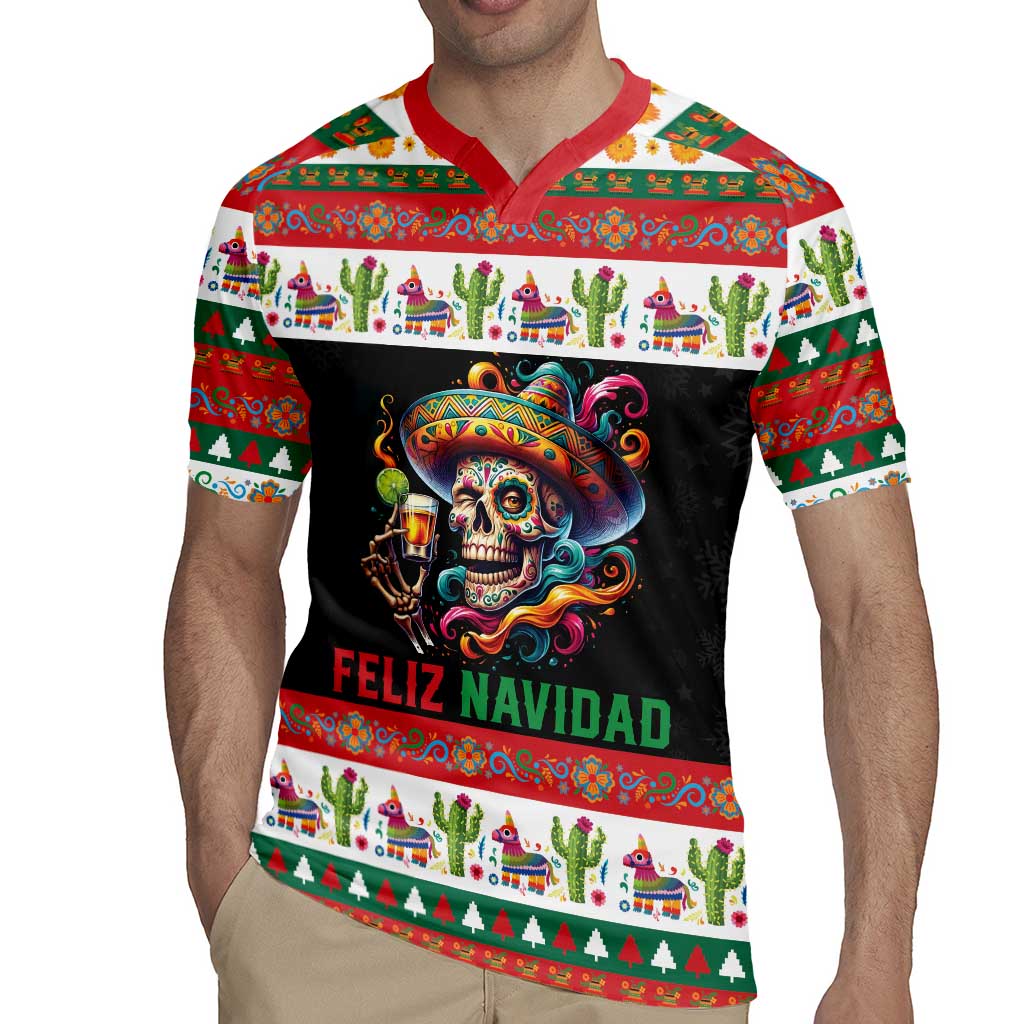 Mexican Sugar Skull Rugby Jersey Feliz Navidad Mexico - Wonder Print Shop
