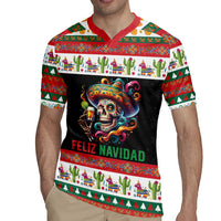 Mexican Sugar Skull Rugby Jersey Feliz Navidad Mexico - Wonder Print Shop
