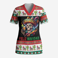 Mexican Sugar Skull Scrub Top Feliz Navidad Mexico - Wonder Print Shop