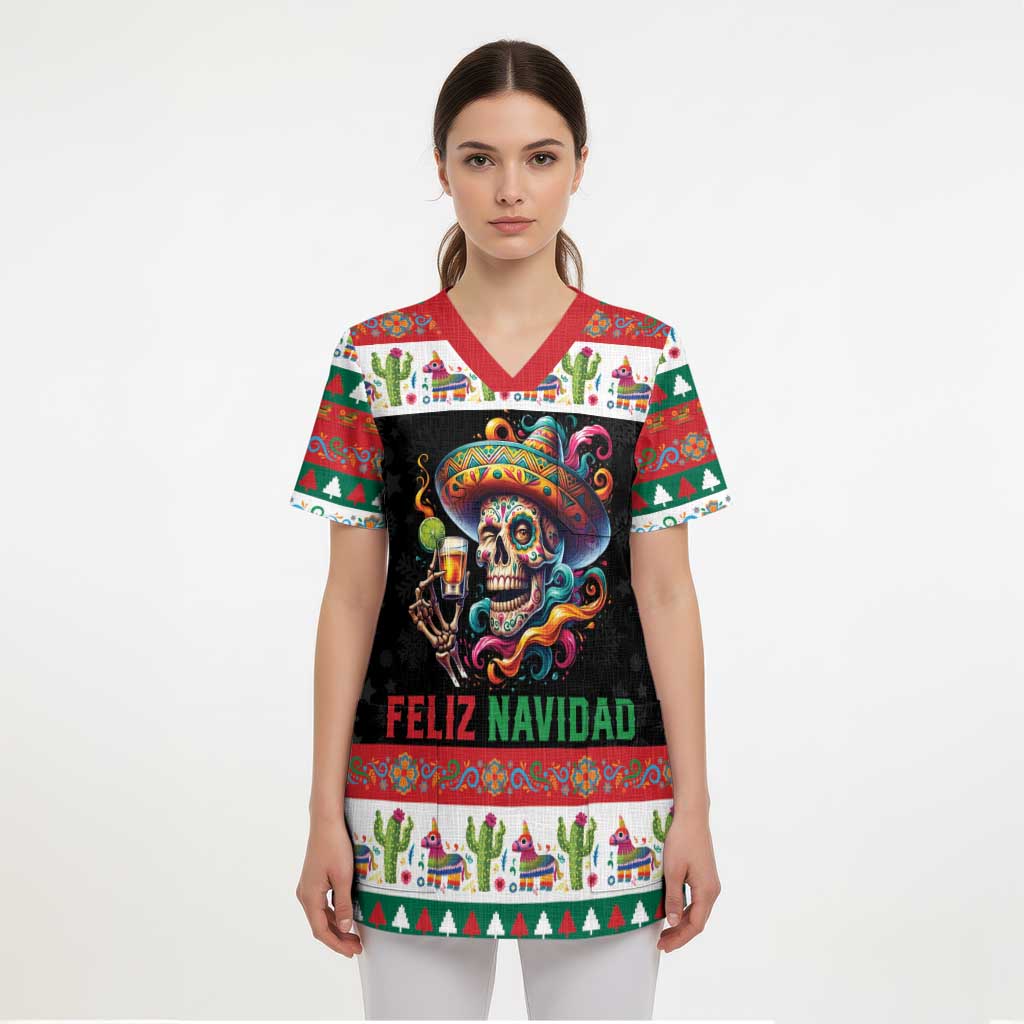 Mexican Sugar Skull Scrub Top Feliz Navidad Mexico - Wonder Print Shop