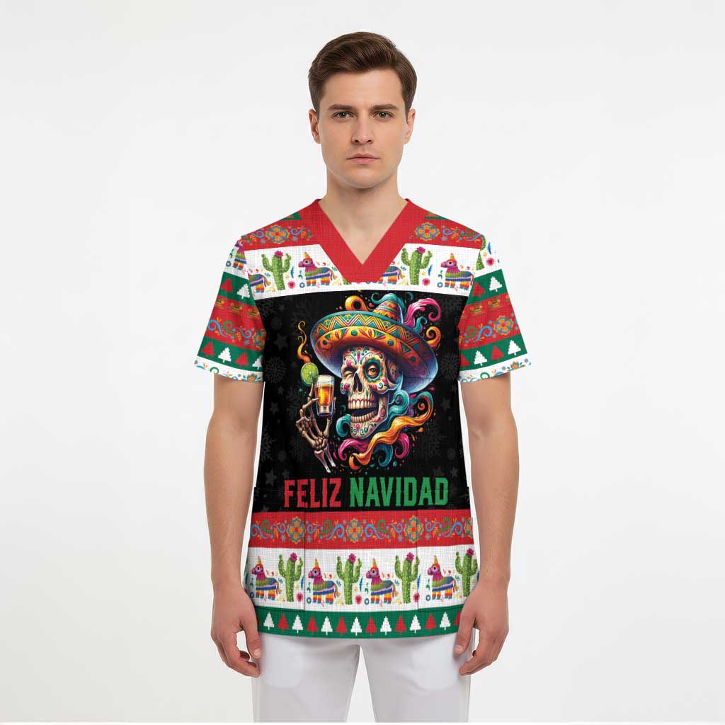 Mexican Sugar Skull Scrub Top Feliz Navidad Mexico - Wonder Print Shop
