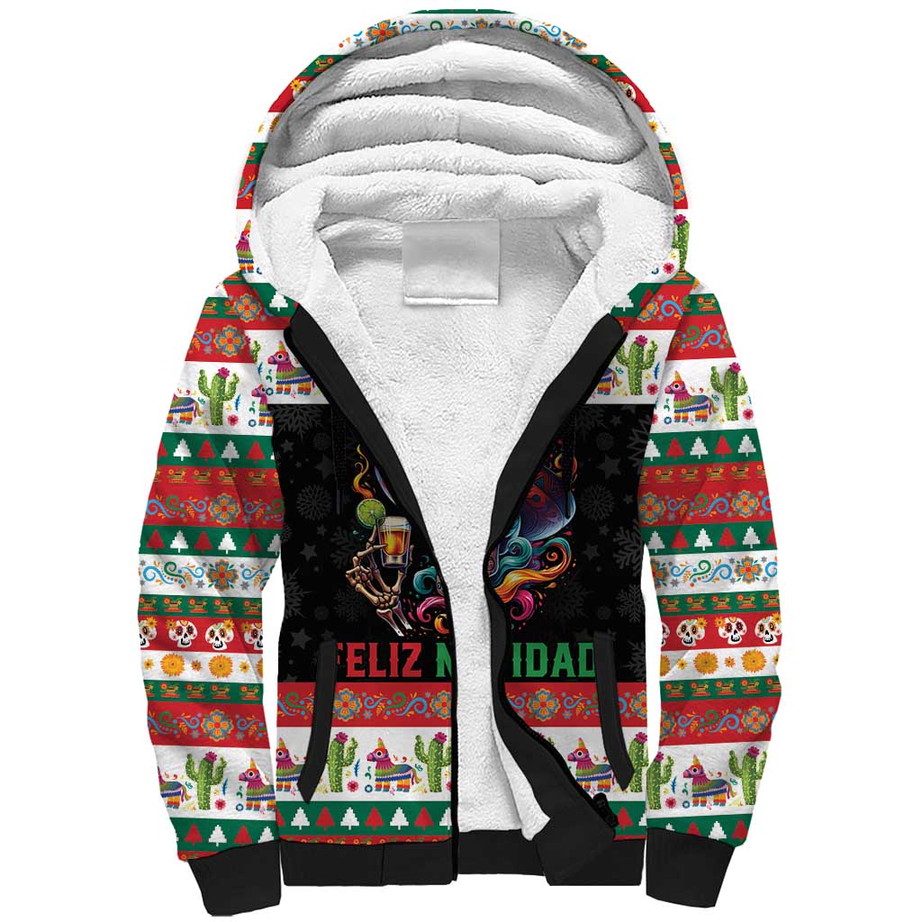 Mexican Sugar Skull Sherpa Hoodie Feliz Navidad Mexico - Wonder Print Shop