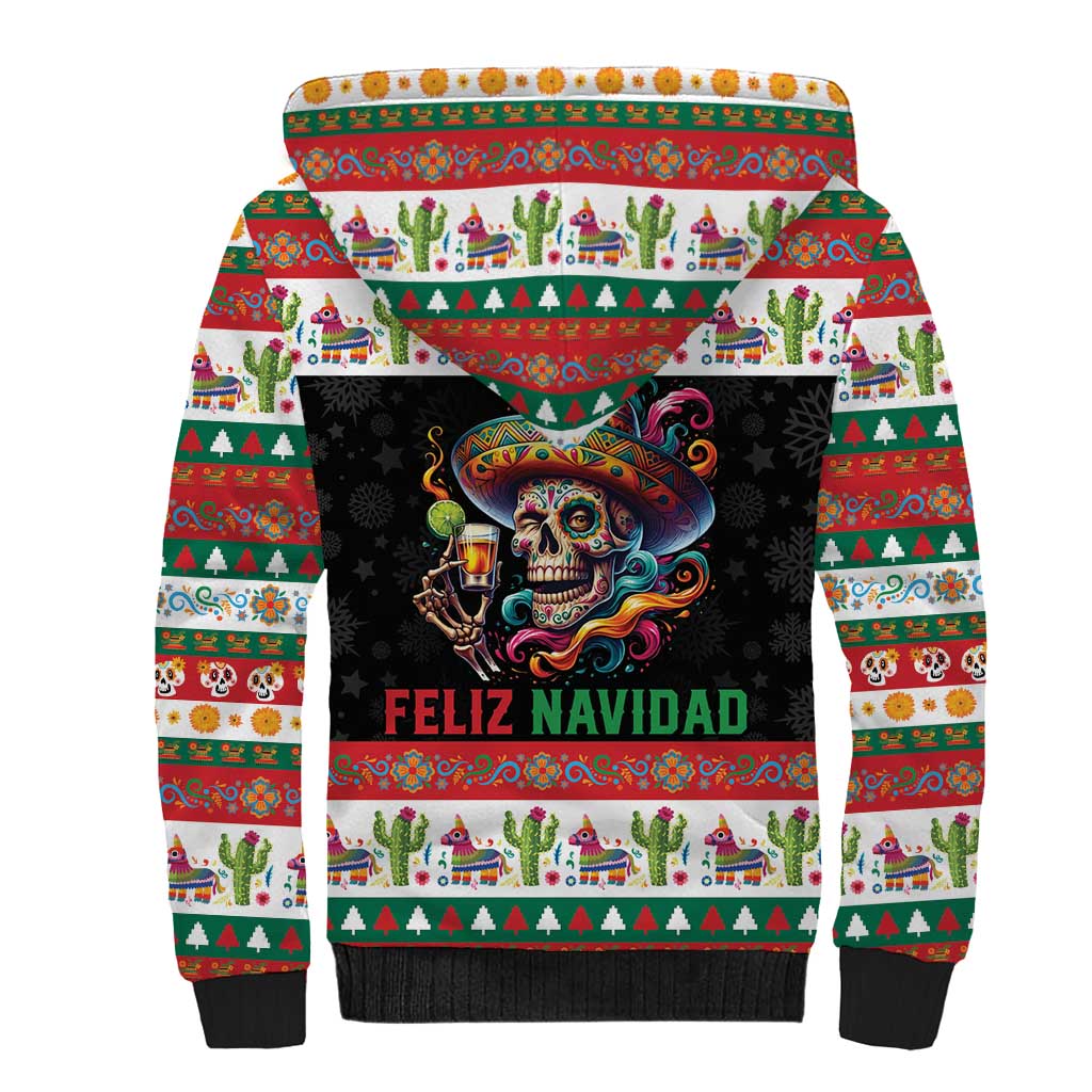 Mexican Sugar Skull Sherpa Hoodie Feliz Navidad Mexico - Wonder Print Shop