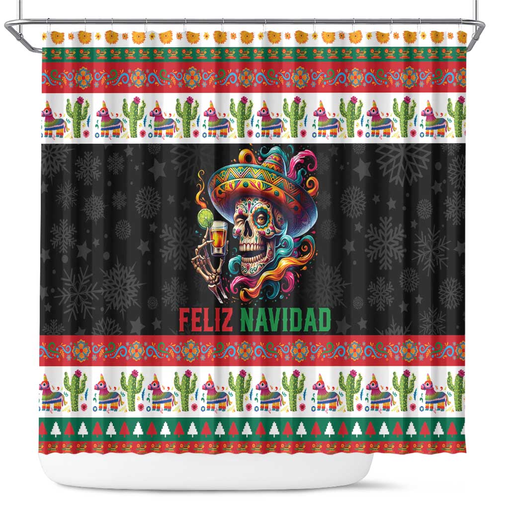 Mexican Sugar Skull Shower Curtain Feliz Navidad Mexico - Wonder Print Shop