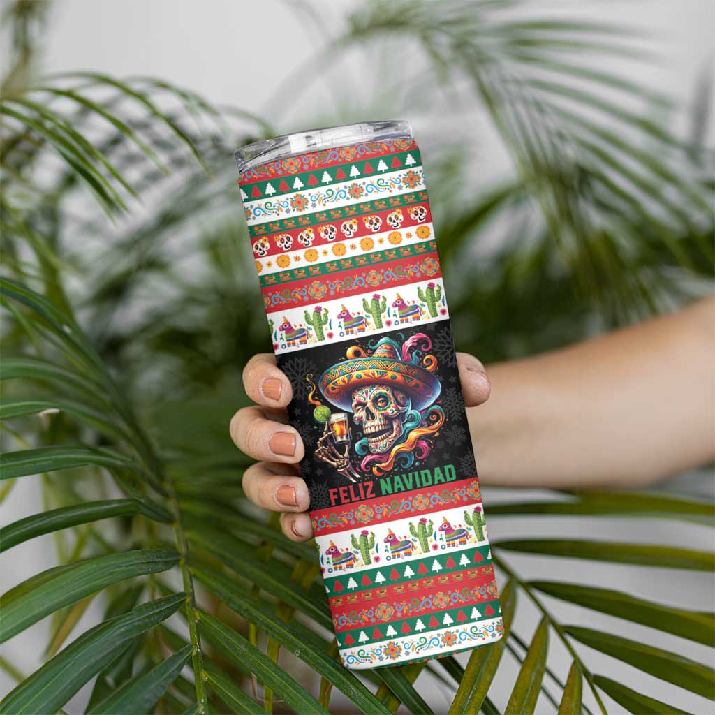 Mexican Sugar Skull Skinny Tumbler Feliz Navidad Mexico - Wonder Print Shop
