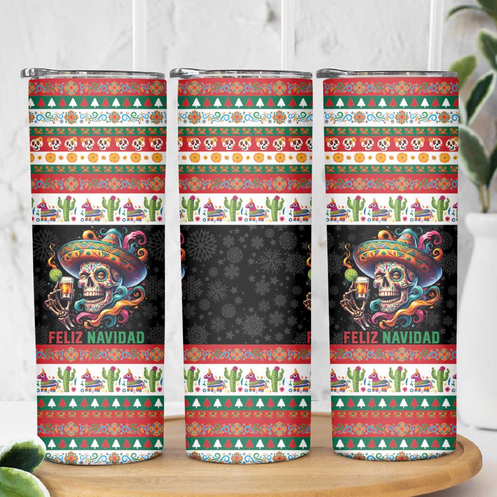Mexican Sugar Skull Skinny Tumbler Feliz Navidad Mexico - Wonder Print Shop
