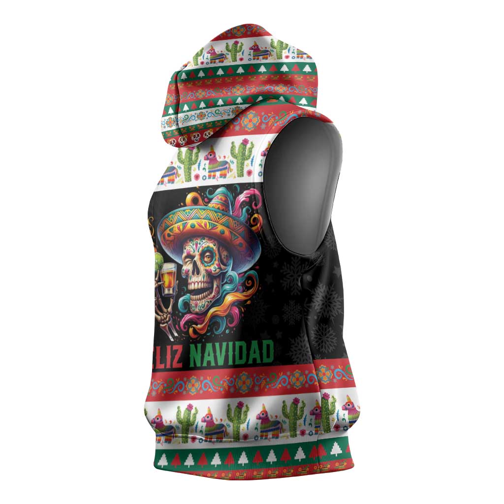 Mexican Sugar Skull Sleeveless Hoodie Feliz Navidad Mexico - Wonder Print Shop