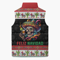 Mexican Sugar Skull Sleeveless Puffer Jacket Feliz Navidad Mexico - Wonder Print Shop