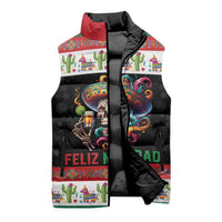Mexican Sugar Skull Sleeveless Puffer Jacket Feliz Navidad Mexico - Wonder Print Shop