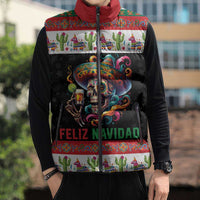 Mexican Sugar Skull Sleeveless Puffer Jacket Feliz Navidad Mexico - Wonder Print Shop