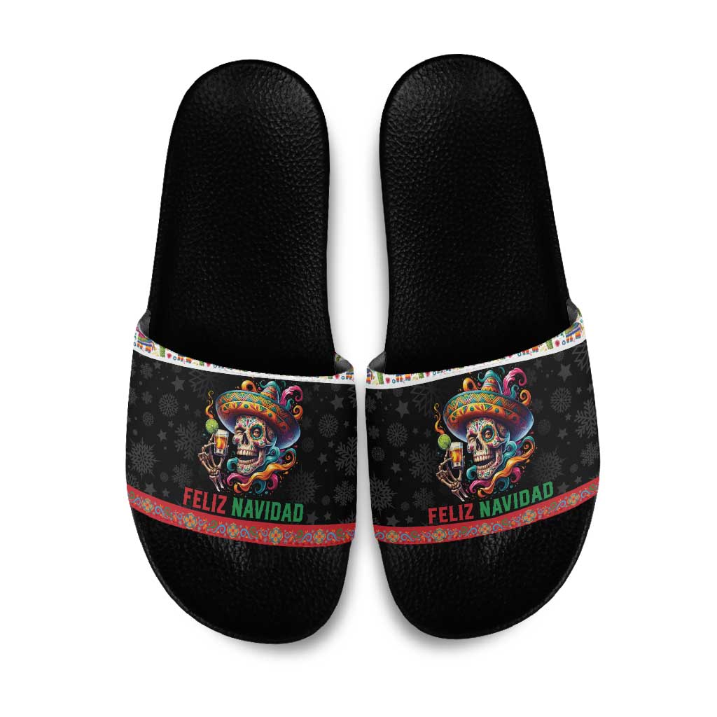 Mexican Sugar Skull Slide Sandals Feliz Navidad Mexico - Wonder Print Shop