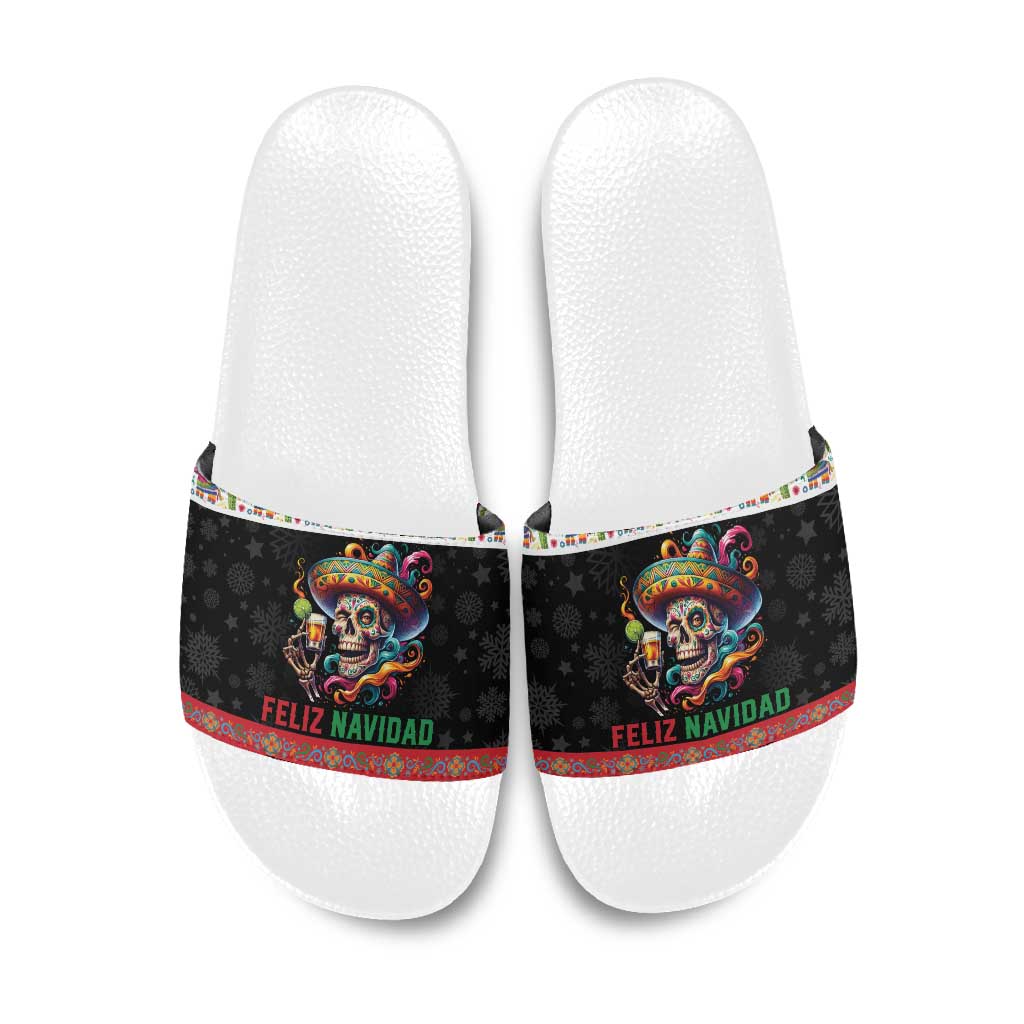 Mexican Sugar Skull Slide Sandals Feliz Navidad Mexico - Wonder Print Shop