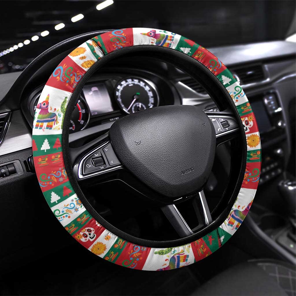 Mexican Sugar Skull Steering Wheel Cover Feliz Navidad Mexico - Wonder Print Shop