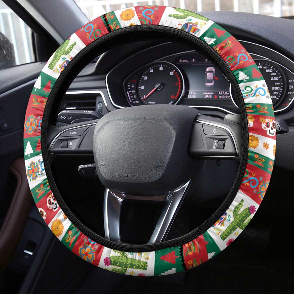 Mexican Sugar Skull Steering Wheel Cover Feliz Navidad Mexico - Wonder Print Shop