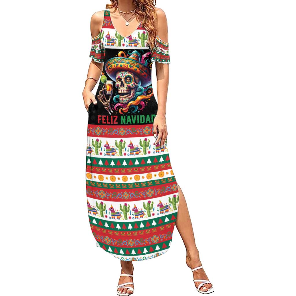 Mexican Sugar Skull Summer Maxi Dress Feliz Navidad Mexico - Wonder Print Shop